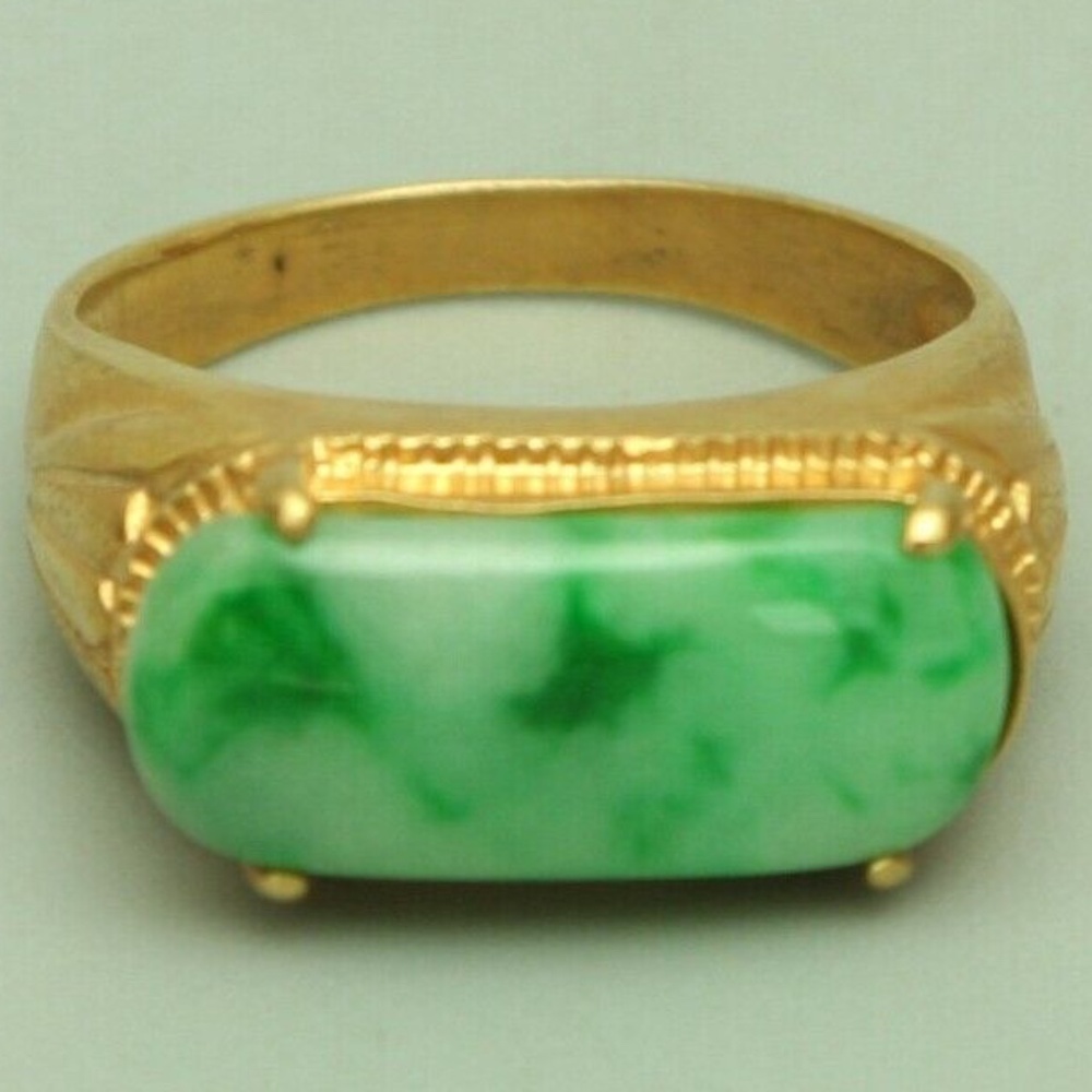 Cert'd Genuine Untreated Green A Jadeite Jade 925 Silver US 6 Ring
